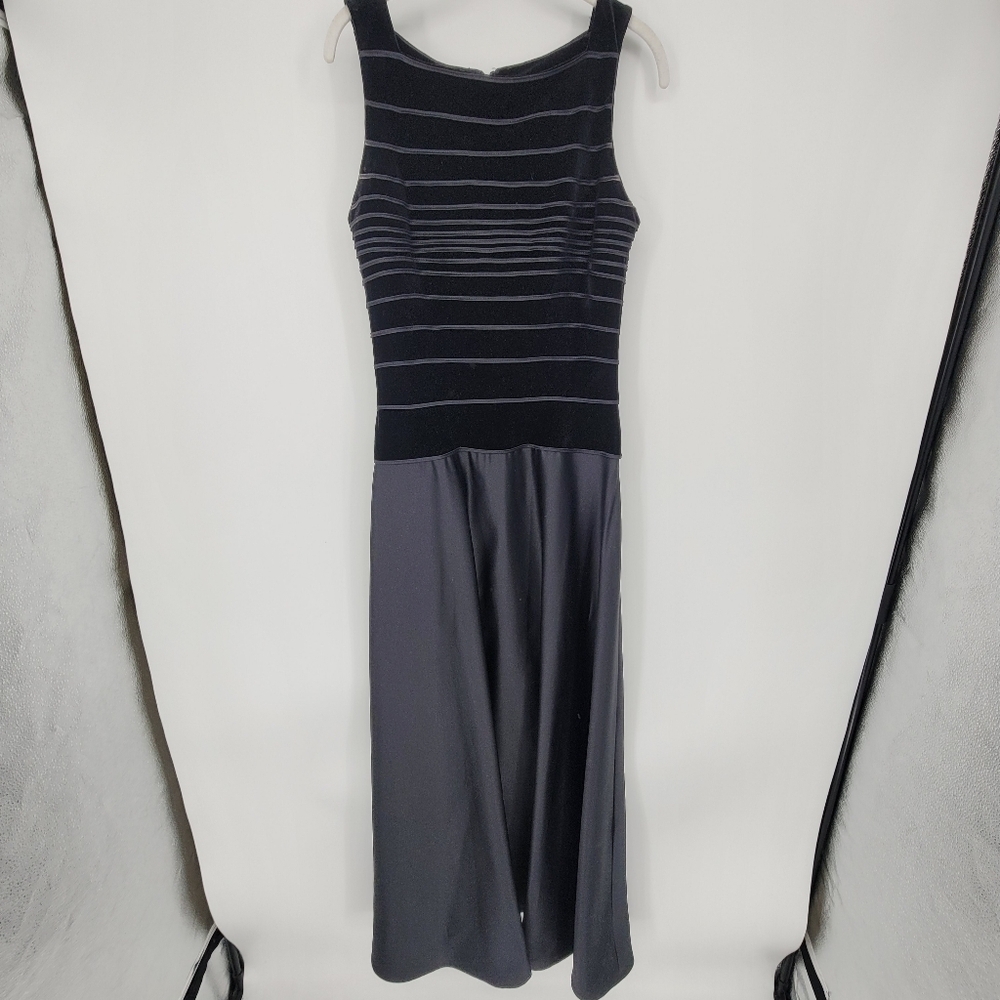 Tadashi Shoji vintage Velvet Maxi Dress black Sleeveless A-Line Satin Gown 8